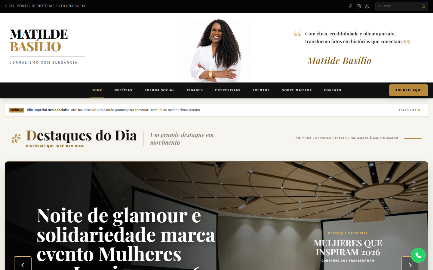 Prévia da página inicial do Portal Matilde Basílio